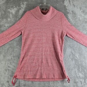 J Jill‎ Top Womens Small Pink Waffle Knit Cowl Neck Ruched Side Ties Thermal